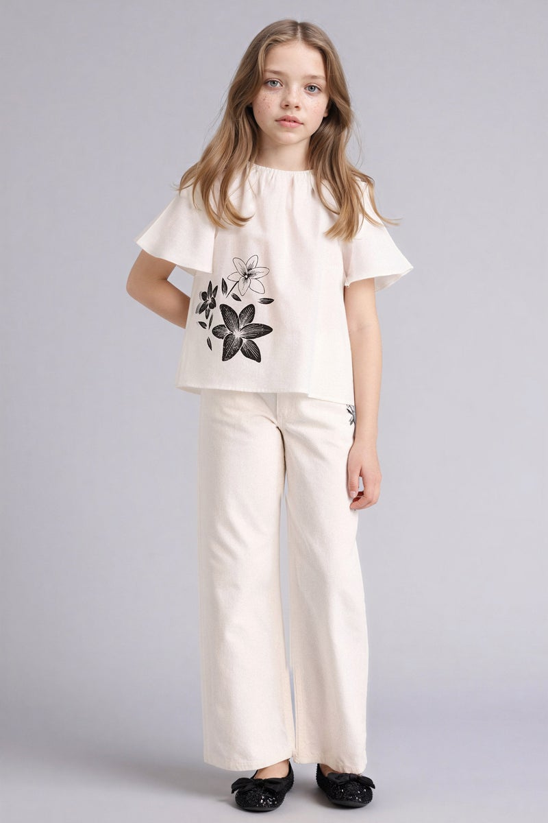 ديفاكتو بنطلون بناتي جبردين وايد ليج برجل واسع - Image 2